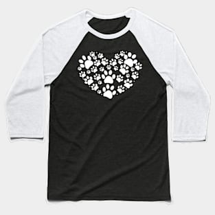 White dog paw print made of heart Baseball T-Shirt